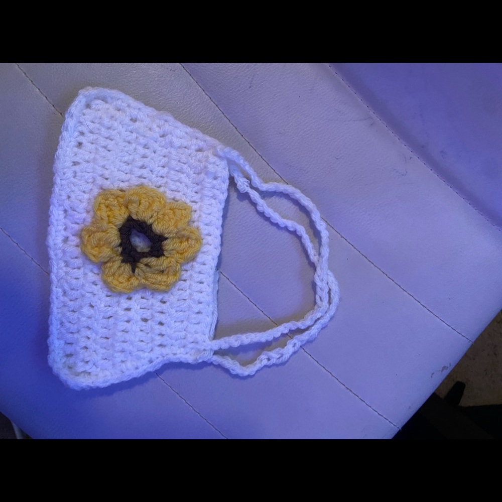 Homemade crochet flower  white purse
